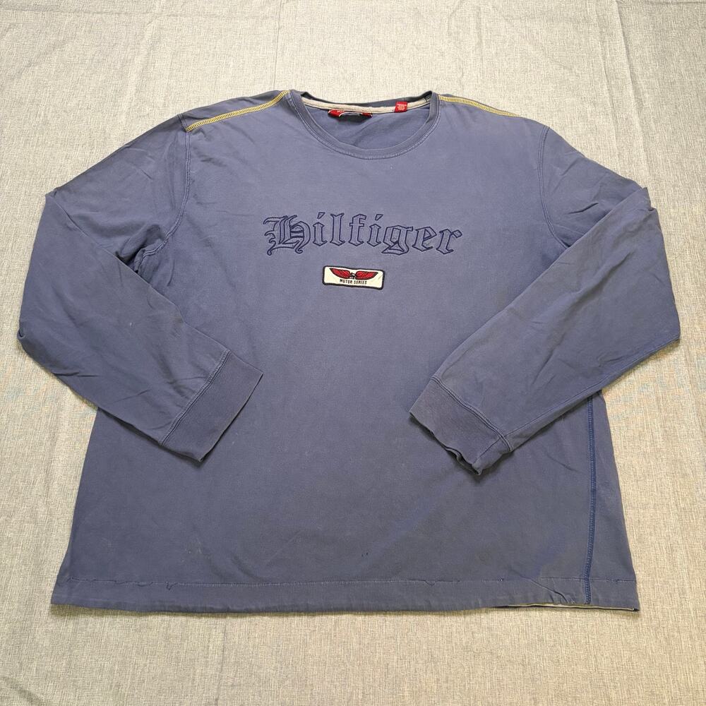 Tommy Hilfiger Red Label Long‎ Sleeve Shirt Men XXL Blue Spellout Logo Vintage